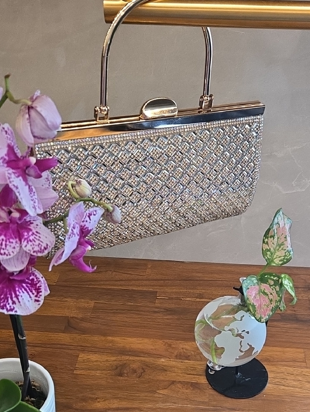 Prezzo Elegant Crystal Champagne/Gold Evening Clutch NWOT